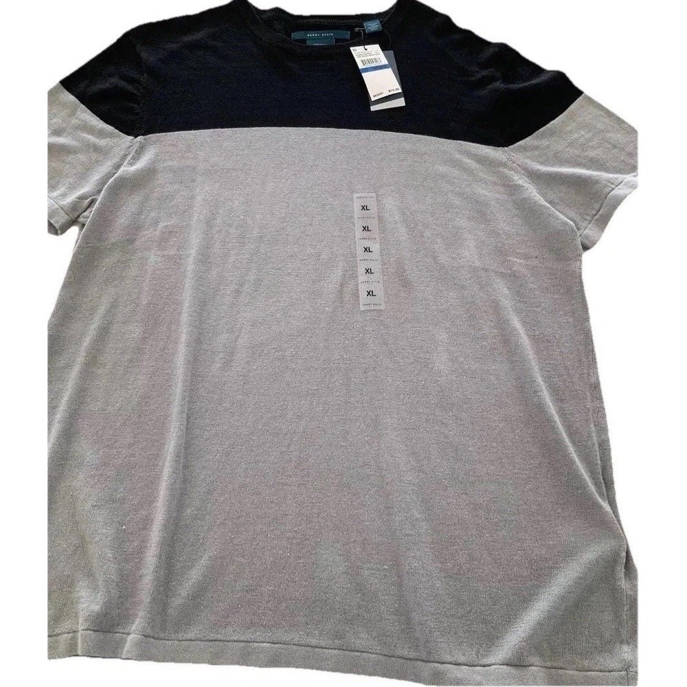New Perry Ellis Men's Sweater XL Linen Blend Color Block Crew SS Lightweight